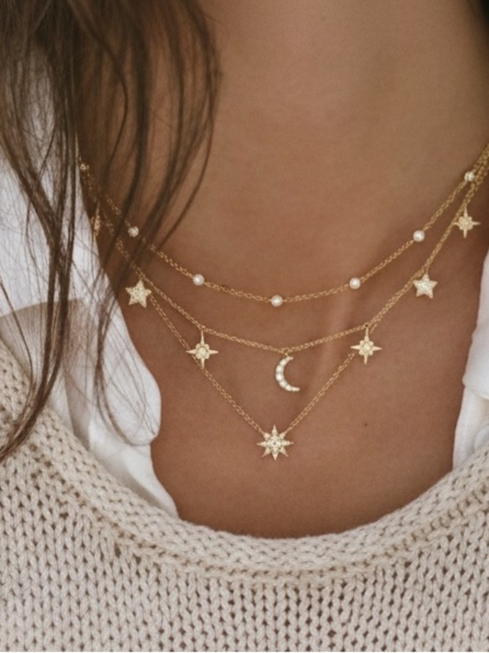 Boho “My Sun, Moon, & Stars” Cute Layered Necklace - Picture 1 of 3